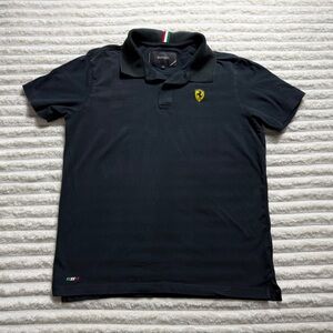 Ferrari Black Polo Shirt Men's M Short Sleeve Logo Embroidered Button 036245591